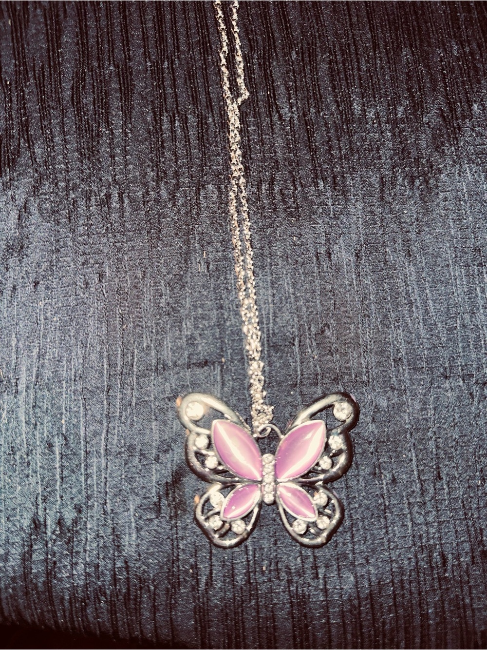 Silver Butterfly Pendant Necklace with Pink Enamel with earrings